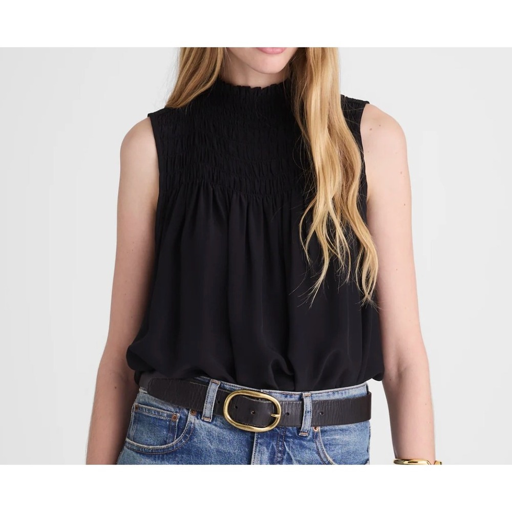 Madewell Smocked Mockneck Sleeveless Top Women S Black Quiet Luxury Minimalist